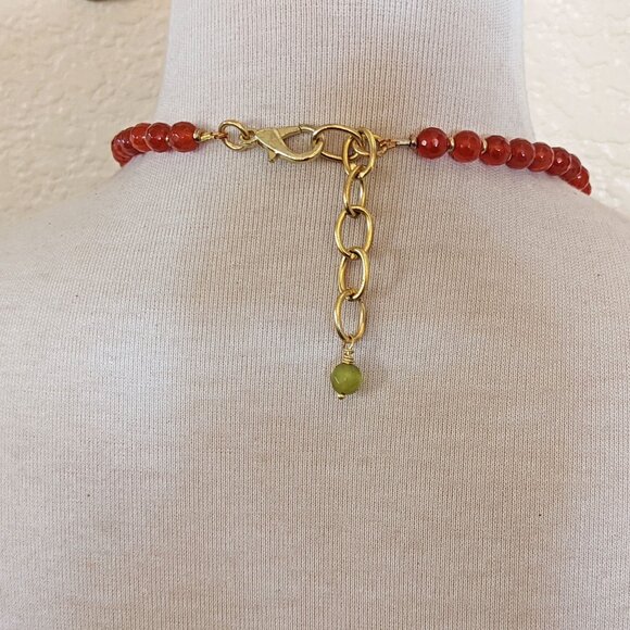 Southwestern Burnt Orange Carnelian & Lime Green Evil Eye Agate Strand Necklace - Picture 3 of 3